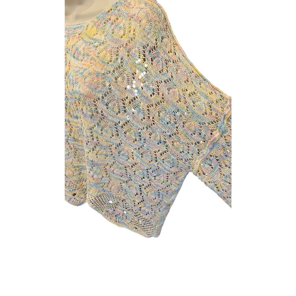 Pol pastel crochet scalloped hem trim M slub wide arm relaxed fit layering top - Picture 6 of 10